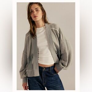 We The Free Lou Day Cardi Cardigan Sweatshirt XS NEW With Tags Heather Grey